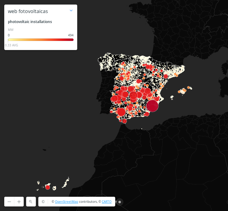 Mapa generación fotovoltaica España